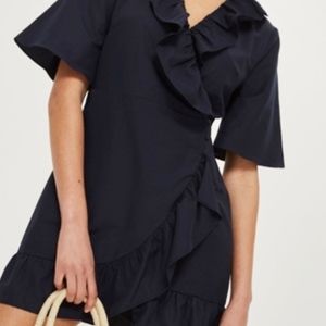 TOPSHOP Poplin Ruffle Mini Wrap Dress